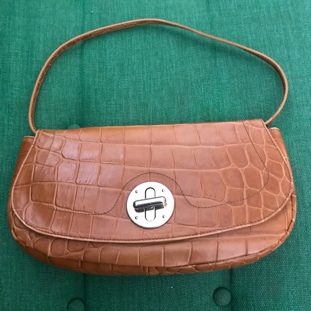Furla Vintage Croc Shoulder Bag Clutch with removable strap. Made in Italy